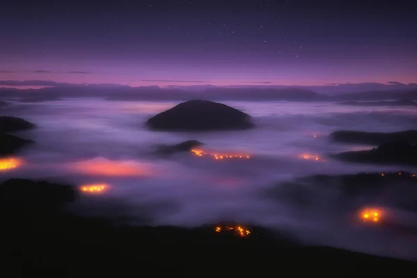 Fog in Aramaio valley at night — Stock Photo, Image