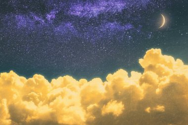 dreamy cloudscape at night with moonlight and stars clipart