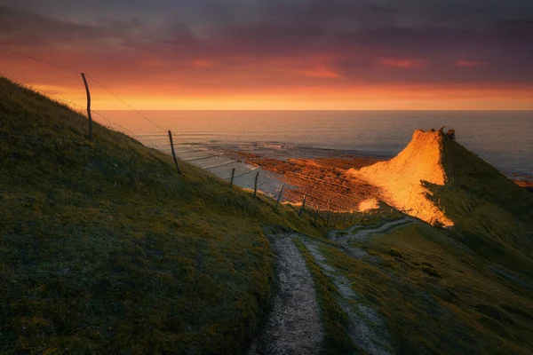 Gün Batımında Gipuzkoa Zumaia Sakoneta Sahilleri — Stok fotoğraf