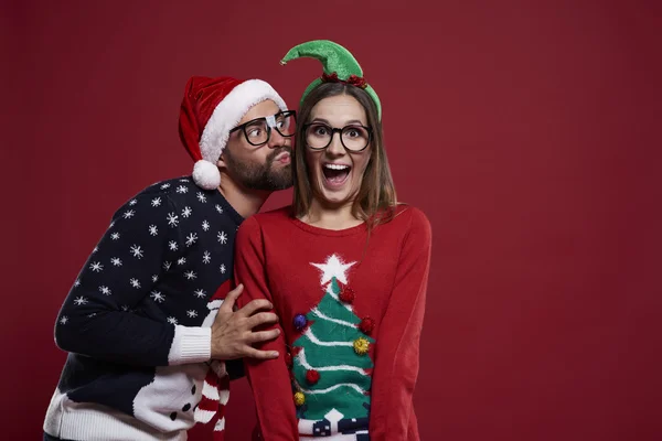 Nerd pareja en Navidad concepto de tiempo — Foto de Stock