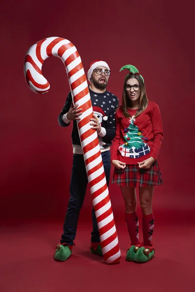 Furcsa pár karácsonyi candy cane — Stock Fotó