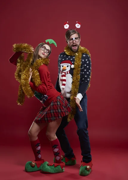 Wild dance of funny couple — Stock Photo, Image