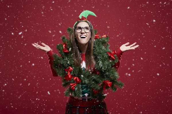 Woman in Christmas clothes — Stock Photo, Image
