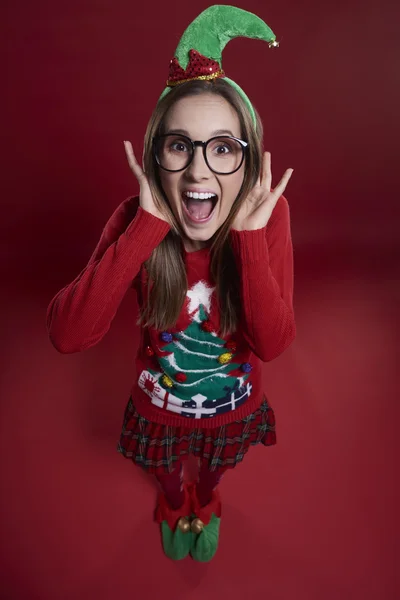 Woman in Christmas clothes — Stock fotografie