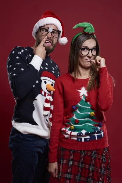 Couple of nerds posing in studio — Stock Photo, Image