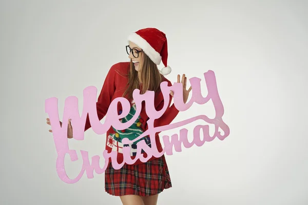 Funny woman in Christmas time — Stockfoto