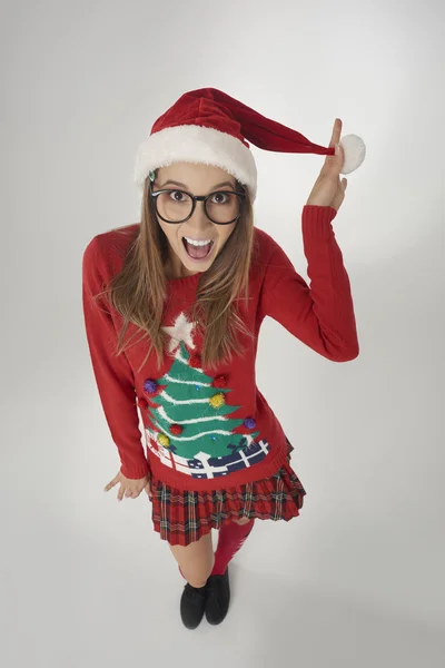 Mujer divertida en tiempo de Navidad — Foto de Stock