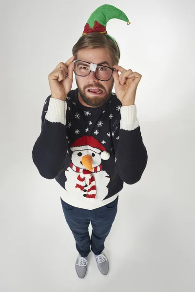 Funny man in Christmas sweater — Stock Photo, Image