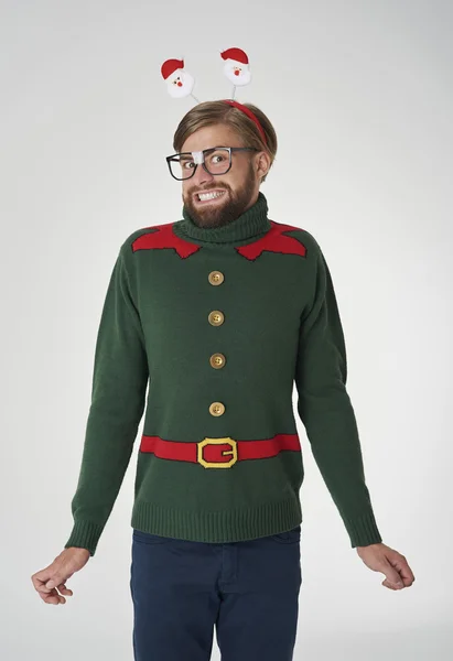 Funny man in Christmas sweater — Stock Photo, Image