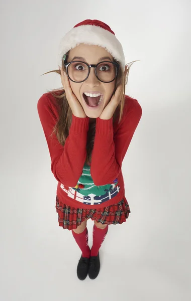 Mujer divertida en tiempo de Navidad — Foto de Stock