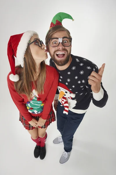 Nerd couple in funny photo session — Stock Photo, Image