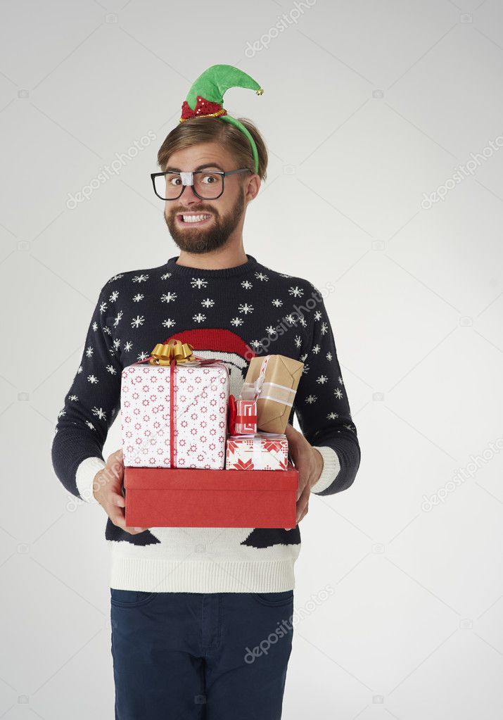 Funny man in Christmas sweater
