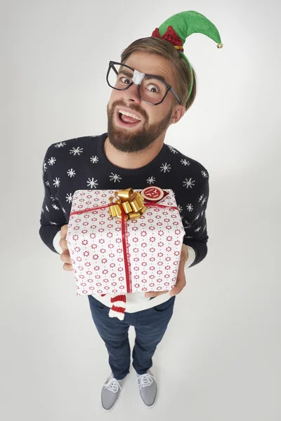 Vicces karácsonyi pulóver az ember — Stock Fotó