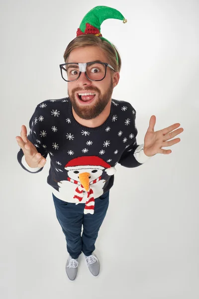 Funny man in Christmas sweater — Stock Photo, Image