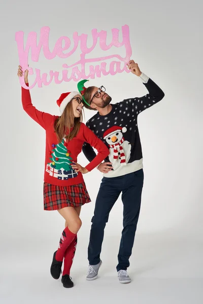 People in funny sweaters — Stock Photo, Image