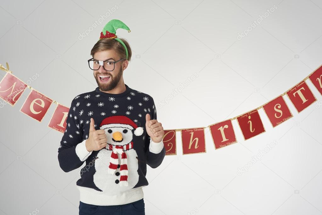 Funny man in Christmas sweater