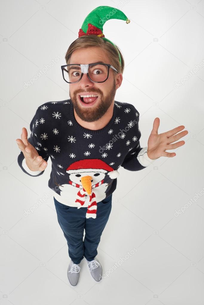 Funny man in Christmas sweater