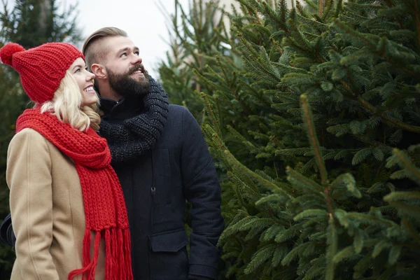 Verliebtes Paar auf Weihnachtsmarkt — Stockfoto