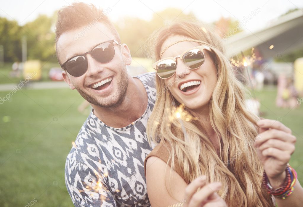 Young couple at music festival 