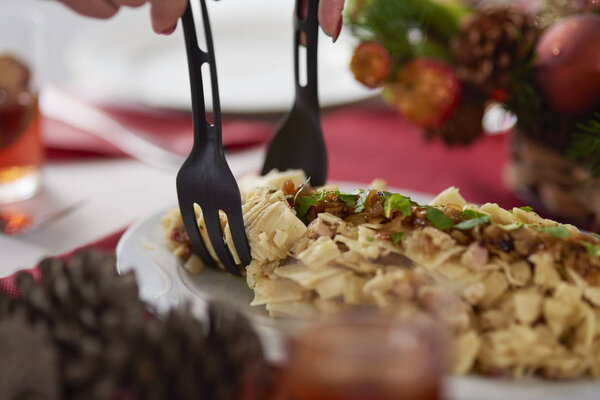 Fettuccini grabbed and served on the plate