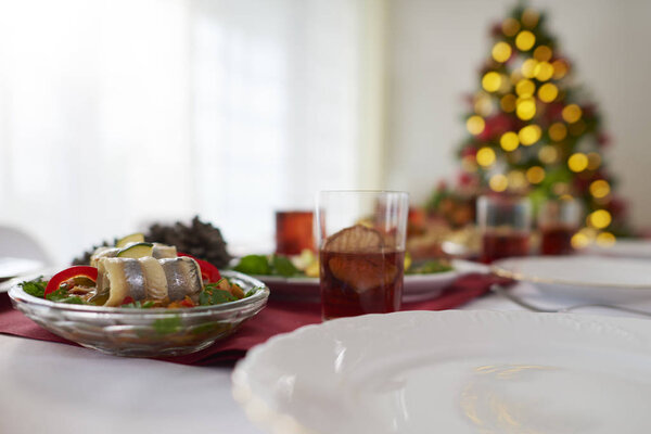 Herring rolls on Christmas table