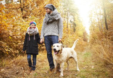 Baba ve oğul ormanda.