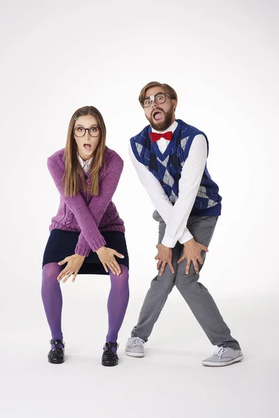 Pareja divertida de nerds — Foto de Stock