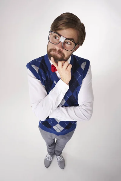 Funny nerd posing in studio — Stock Photo, Image