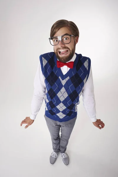 Funny nerd posing in studio — Stock Photo, Image