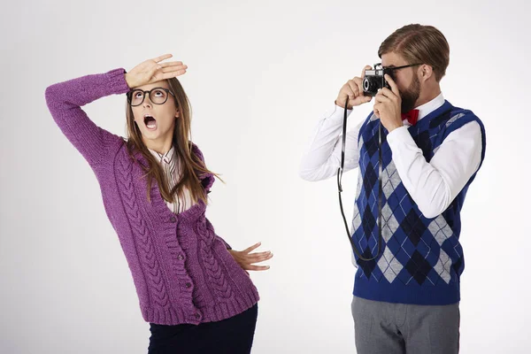 Divertente coppia di nerd — Foto Stock