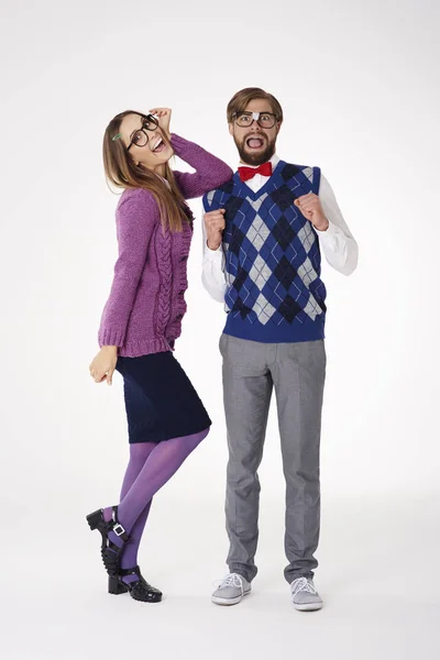 Pareja divertida de nerds — Foto de Stock