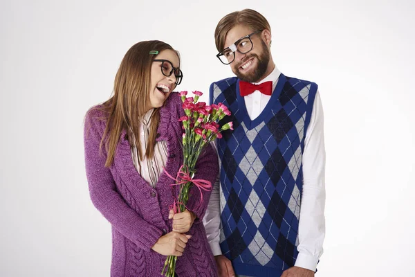 Pareja divertida de nerds —  Fotos de Stock