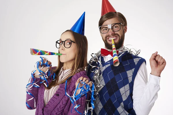 Funny couple of nerds — Stock Photo, Image