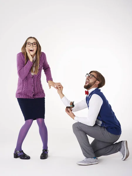 Pareja divertida de nerds — Foto de Stock