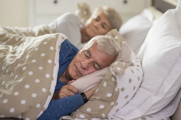 Пожилой мужчина и спящий шерстяник — стоковое фото