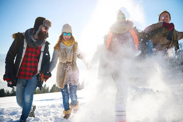 雪を蹴っている間楽しい時を過す — ストック写真