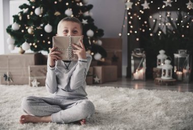 bir Noel hediyesi ile poz oy