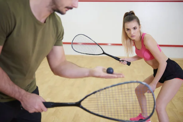 Squash players are in training for squash game — Stock Photo, Image