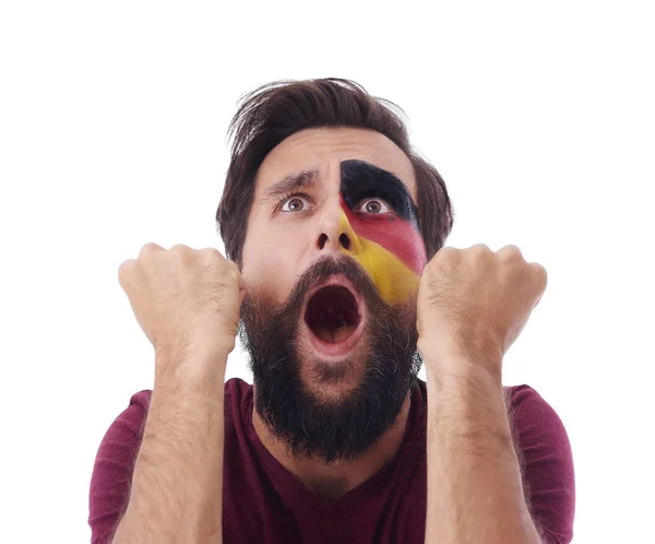 Extático masculino alemão divertido torcendo — Fotografia de Stock