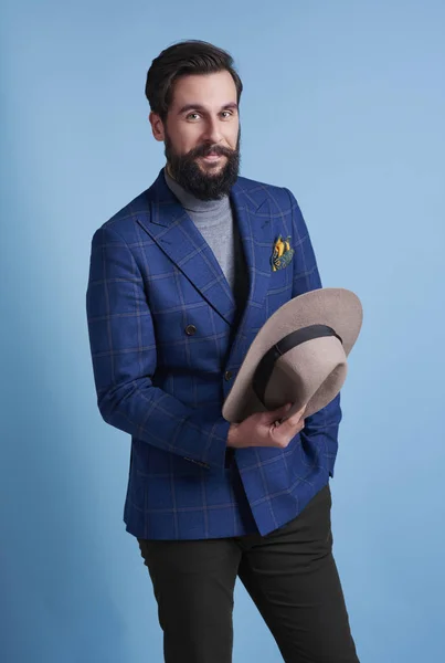 Hombre Negocios Seguro Alegre Con Sombrero — Foto de Stock