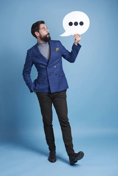 Entrepreneur Holding Speech Bubble Studio Shot — Stock Photo, Image