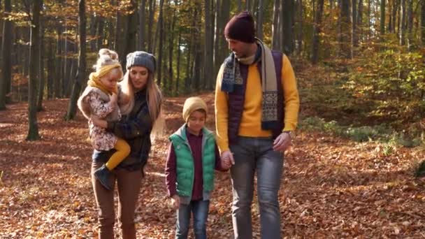 Cheerful Family Walking Autumn — Stock Video