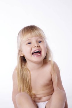 Naked girl laughing at studio shot  clipart