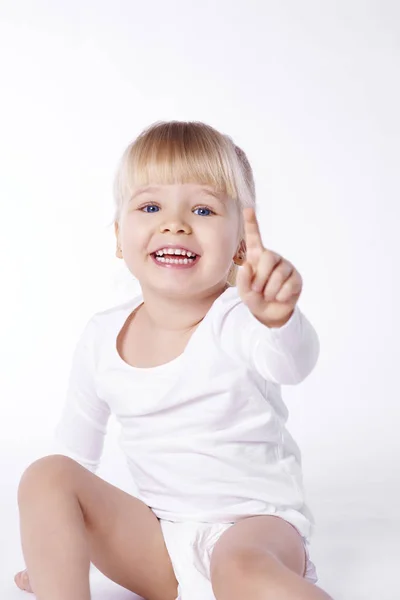 Bir Şey Üzerinde Işaret Kız Bebek — Stok fotoğraf