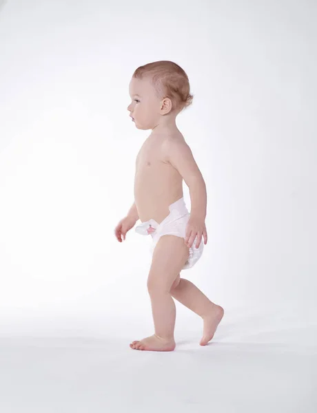 Naked Baby Walking Studio Shot — Stock Photo, Image