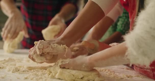 Vue Main Famille Roulant Pâte Pour Les Biscuits Noël — Video