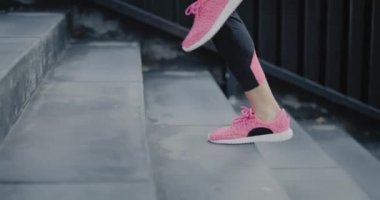 Close up of runner in the city