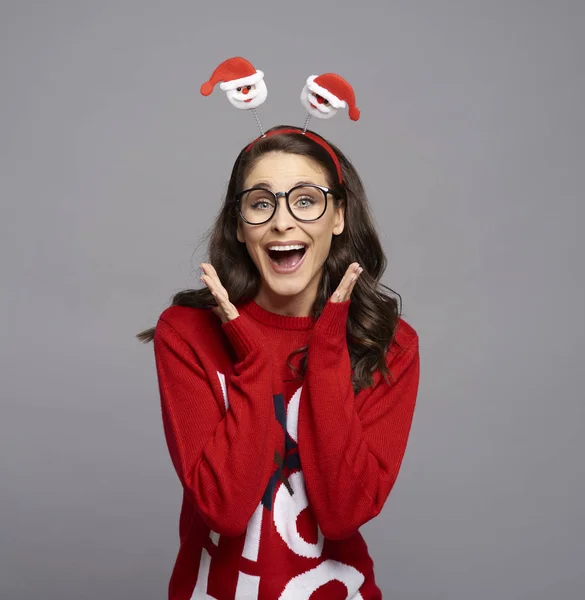 Portrait Screaming Woman Christmas Clothes — Stock Photo, Image