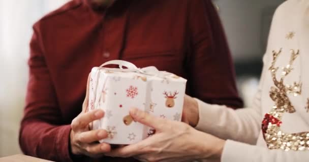 Ручний Погляд Людину Дарує Різдвяний Подарунок — стокове відео