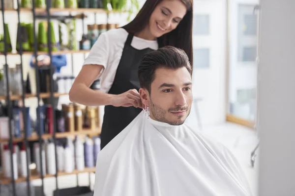 Hairstylist Male Customer Hair Salon — 스톡 사진
